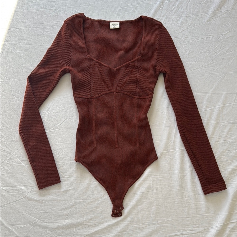 Abercrombie & Fitch Red Ribbed Long Sleeve Bodysuit